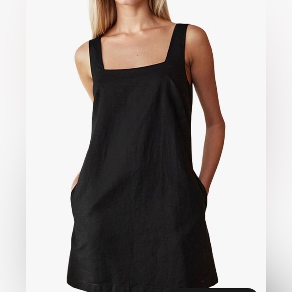 Dress new day Black XXL Cotton Linen Squareneck Wide Straps Tank Shift Pullover - Picture 1 of 6